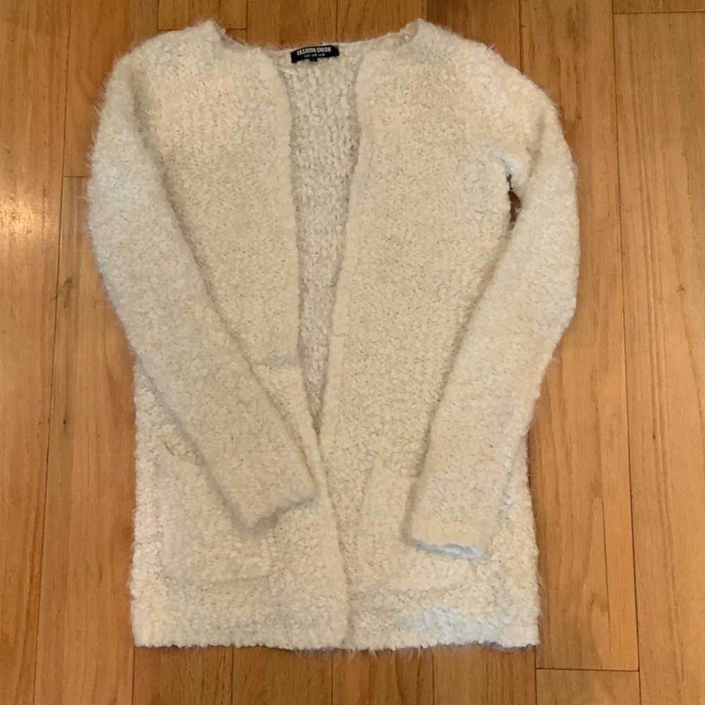 Fuzzy white cardigan